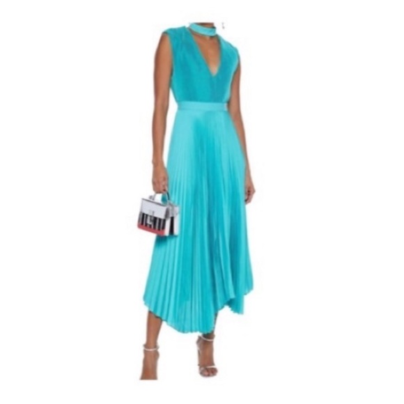 Robe Alice + Olivia Jolene - Épaules Dénudées, Manches Longues - Taille 2 - Imprimé Floral Bleu - Neuf Sans étiquette